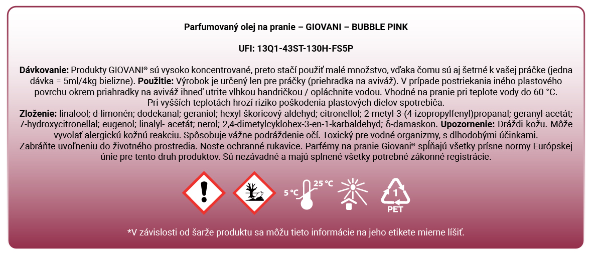 Etiketa parfému na pranie Giovani Bubble Pink