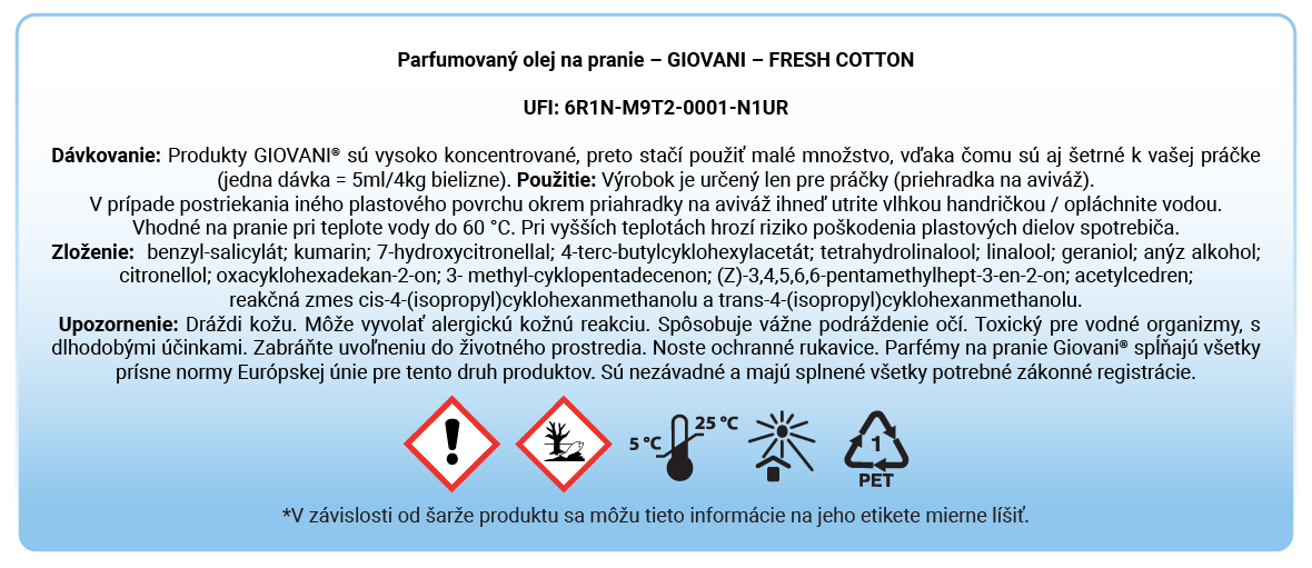 Etiketa parfému na pranie Giovani Fresh Cotton