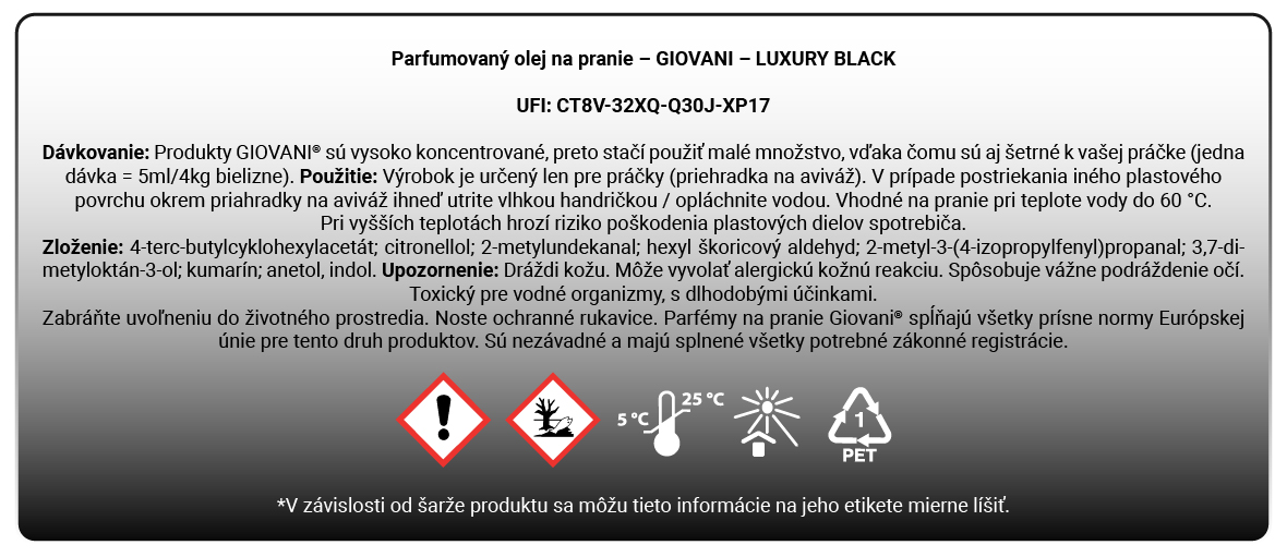 Etiketa parfému na pranie Giovani Luxury Black