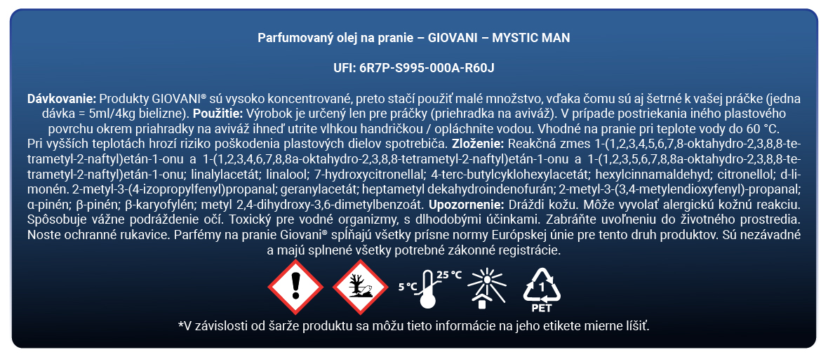 Etiketa parfému na pranie Giovani Mystic Man