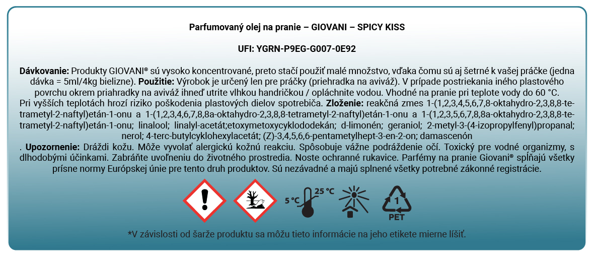 Etiketa parfému na pranie Giovani Spicy Kiss