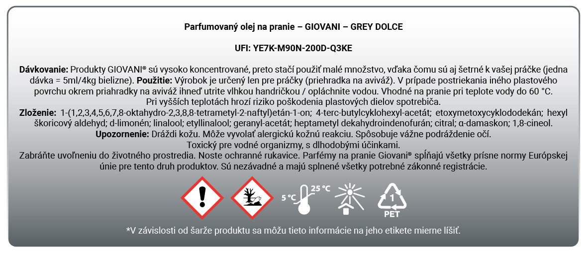 Etiketa parfému na pranie Giovani Grey Dolce