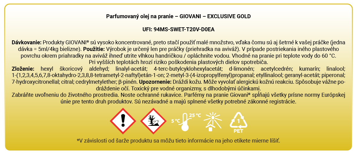 Etiketa parfému na pranie Giovani Exclusive Gold