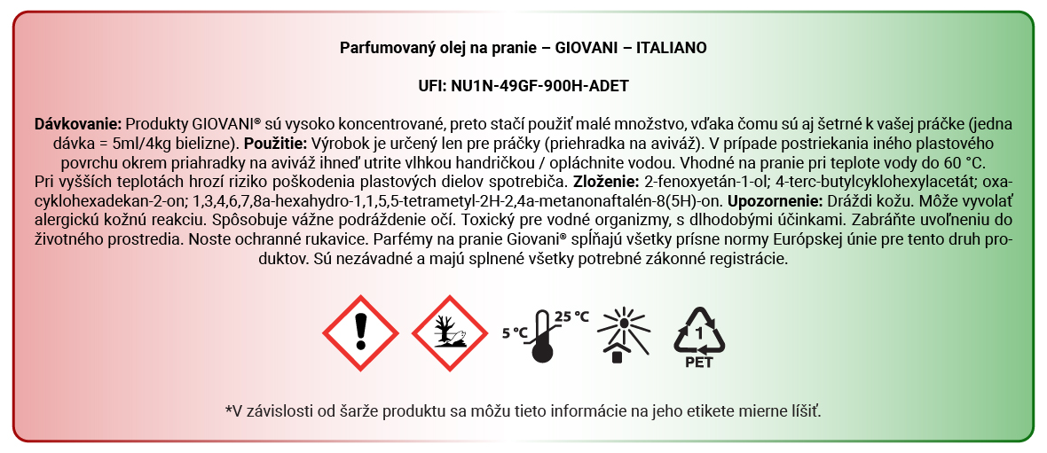Etiketa parfému na pranie Giovani ITALIANO